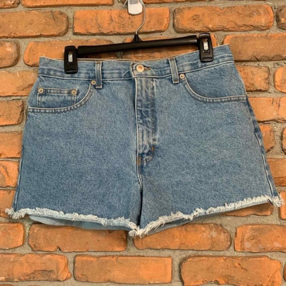 London Jean Denim Shorts Womens Size 10 High Waist Frayed Hem Mom Shorts‎ Blue